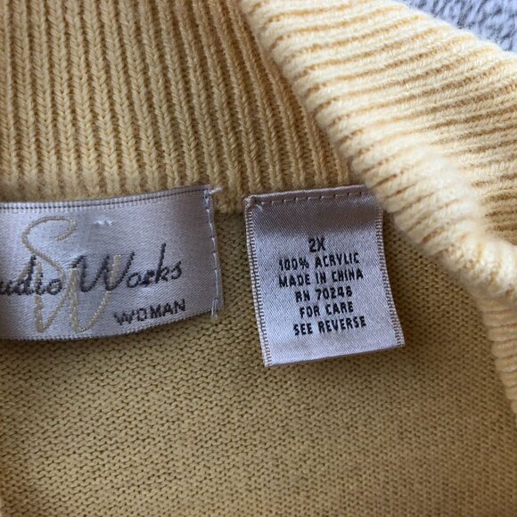 Studio Works Womens Sweater Size 2X Long Sleeve High Neck Pullover Yellow Knit - Picture 4 of 8